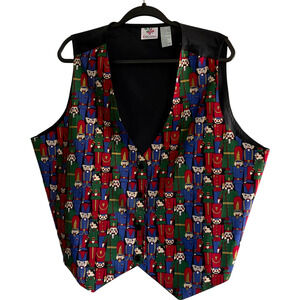Nutcracker Women's 24W Red Blue Green Vest Nutcracker Print Black Trim